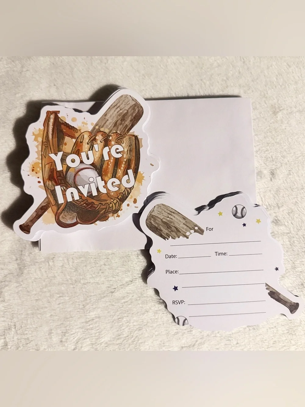 20 Fill-in Baseball Party Invitation Cards with Envelopes